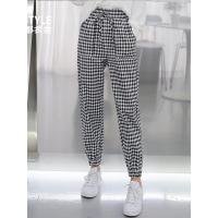 韩都衣舍2019春装新款女装韩版格子裤松紧宽松九分休闲裤OM80108