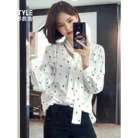韩都衣舍2019春新款女装韩版宽松长袖波点系带衬衫上衣女NH0819煜