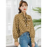 韩都衣舍2019春装新款女装韩版波点系带灯笼袖长袖衬衫OM80104樰
