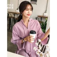韩都衣舍2019春装新款女装韩版宽松休闲纯色中长款衬衫GQ10330耒