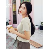 韩都衣舍2019韩版女装春装新款ins纯色修身V领打底T恤AA13693玎