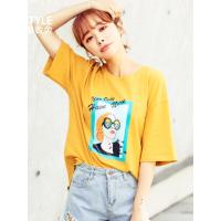 韩都衣舍2019春新韩版女装印花chic宽松短袖上衣T恤侧开叉OM80198