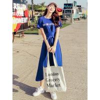 韩都衣舍2019新款夏装气质显瘦字母系带A字裙短袖连衣裙女CQ9036