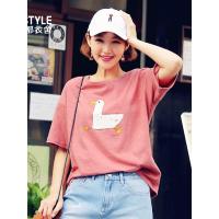 韩都衣舍2019夏装新款女装韩版学生宽松印花圆领短袖T恤KY0479.湲