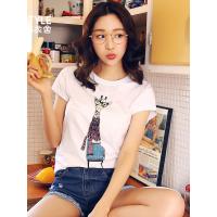 韩都衣舍2019韩版女装夏装新款学生印花修身打底短袖T恤EQ10705婋