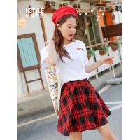 韩都衣舍2018夏装新款心机格子两件套Spookiz联名款套装MR8719汩