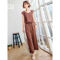 韩都衣舍2019夏装新款女装韩版宽松圆领时尚连体裤休闲裤MY8990沐