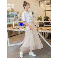 韩都衣舍2019春装新款女装网纱蕾丝裙子仙女裙高腰半身裙MR8658汩