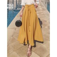 韩都衣舍2019夏装新款女装韩版a字长裙大裙摆高腰半身裙IG8400僥