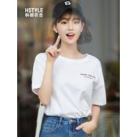 韩都衣舍2019夏装女装街头字母印花宽松圆领短袖T恤NJ13242翝