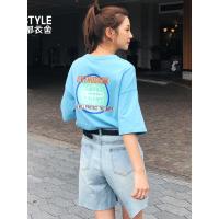 韩都衣舍2019夏装女装韩版学生印花宽松纯棉短袖T恤KY10846湲