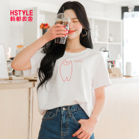 韩都衣舍2019夏装韩版卡通印花宽松小熊短袖T恤女百搭ins学生