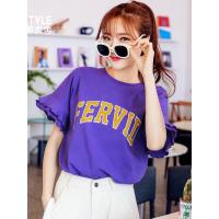 韩都衣舍2019夏韩版女装印花chic宽松荷叶袖T恤OM80154婏0302