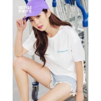 韩都衣舍201夏新韩版女装印花宽松纯棉短袖上衣打底T恤TK00015婏