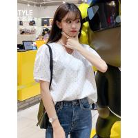 韩都衣舍2019夏装女装上衣韩版宽松显瘦波点短袖衬衫MY1271沐