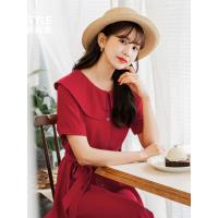 韩都衣舍2019韩版女装夏装红色气质中长款连衣裙JN8255埕