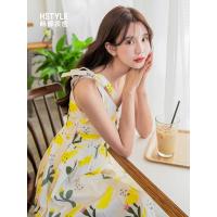 韩都衣舍2019韩版女装春装印花吊带裙中长款连衣裙DU9202樱