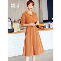 韩都衣舍2019夏装气质宽松显瘦A字短袖裙子连衣裙女OM60120莀
