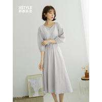 韩都衣舍2019女装春装韩版灰色打底裙中长裙连衣裙LZ8691烎