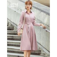 韩都衣舍2019春装学生气质宽松显瘦A字粉色连衣裙女OM60134莀