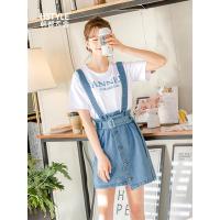 韩都衣舍2019夏装新款女装短袖T恤牛仔背带裙两件套套装MR9049汩