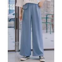 韩都衣舍2019春装新款韩版女装中腰直筒长裤蓝色休闲裤OM90398樰