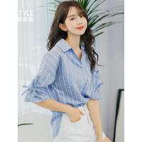 韩都衣舍2019韩版女装夏装新款休闲chic灯笼袖雪纺衫GS10035緈