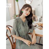 韩都衣舍娜扎明星同款2019新款女装夏装格子仙雪纺连衣裙LZ8655烎