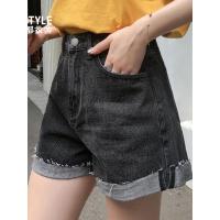 韩都衣舍2019韩版女夏装新款宽松挽边直筒休闲牛仔短裤HO10123魭_VHURk1