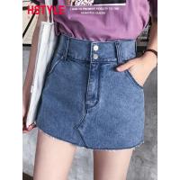 韩都衣舍2019夏装新款女装韩版弹力假两件高腰牛仔短裤MY1263沐