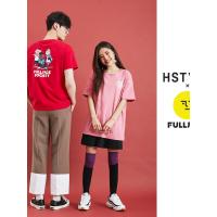 [IP联名]韩都衣舍2019夏装新款情侣多色潮酷印花宽松T恤EB0128璎