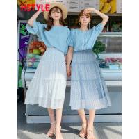 韩都衣舍2019夏新款女装A字雪纺白色很仙的波点半身裙OR8720槿