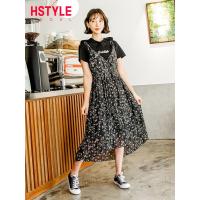 韩都衣舍2019新款女装夏装韩版碎花仙女雪纺假两件连衣裙LZ8583烎