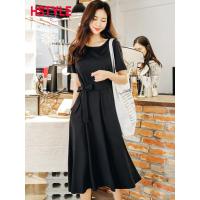 韩都衣舍2019韩版女装夏装新款纯色系带中长款连衣裙DU9143樱