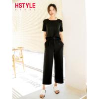 韩都衣舍2019夏装新款女装韩版黑色宽松休闲两件时尚套装IG8353僥