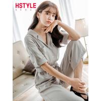 韩都衣舍2019夏装新款女装韩版高腰连体九分裤休闲裤女OM60287樰