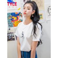 韩都衣舍2019夏装新款女装韩版学生宽松刺绣上衣短袖T恤EQ12895婋