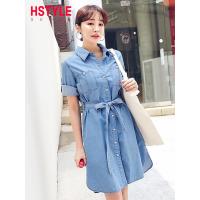 韩都衣舍2019夏装新款女装韩版收腰宽松纯棉牛仔连衣裙OU13000堯