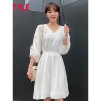 韩都衣舍2019夏装新款韩版女装仙女雪纺chic七分袖连衣裙OK1433茵