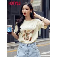 韩都衣舍2019韩版女装夏装新款学生宽松上衣印花纯棉T恤AA13841玎
