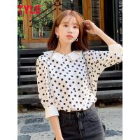 韩都衣舍2019新款韩版夏装新款女装波点宽松五分袖雪纺衫NG9926茵