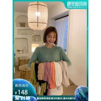 韩都衣舍2019秋装新款网红优雅纯色ins打底长袖T恤女PV9150勝