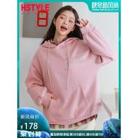 韩都衣舍2019韩版女装秋装新款学生宽松加绒套头连帽卫衣LZ9008烎