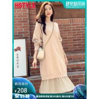 韩都衣舍2019秋装新款女装韩版宽松圆领拼接毛针织连衣裙NH0891煜