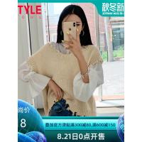 韩都衣舍2019秋装新款女装韩版做旧毛织宽松V领马甲AA13422玎