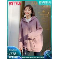 预售韩都衣舍2019秋装新款女装韩版连帽开衫宽松毛针织衫IG8503僥