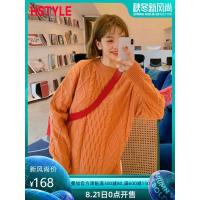 韩都衣舍2019秋装新款女装韩版蓝色套头长袖打底宽松毛衣OR9097僥