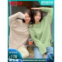 韩都衣舍2019秋装新款女装韩版慵懒圆领宽松针织衫毛衣JM9891蒖