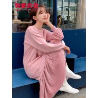 韩都衣舍2019秋装新款女装韩版潮拼接百褶长袖连衣裙子NF11734翝