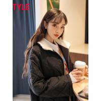 韩都衣舍2019冬装新款女装韩版学生中长格子翻领棉衣棉服IG8444僥